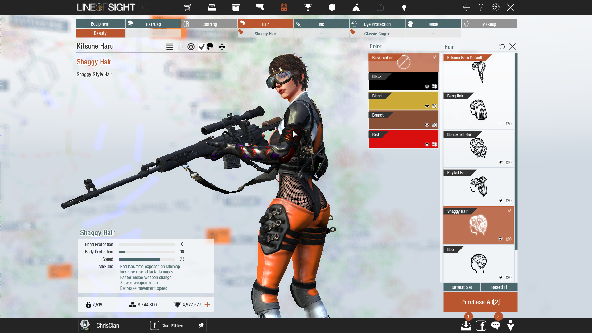 Line of Sight cosmetic customization screen